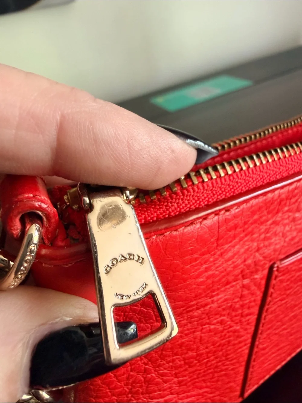 Coach Red Pebbled Leather Quinn Crossbody Shoulder Bag